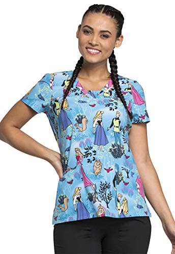 Tooniforms Disney Women's V-Neck Scrubs Top TF641, XS, Sleeping Beauty