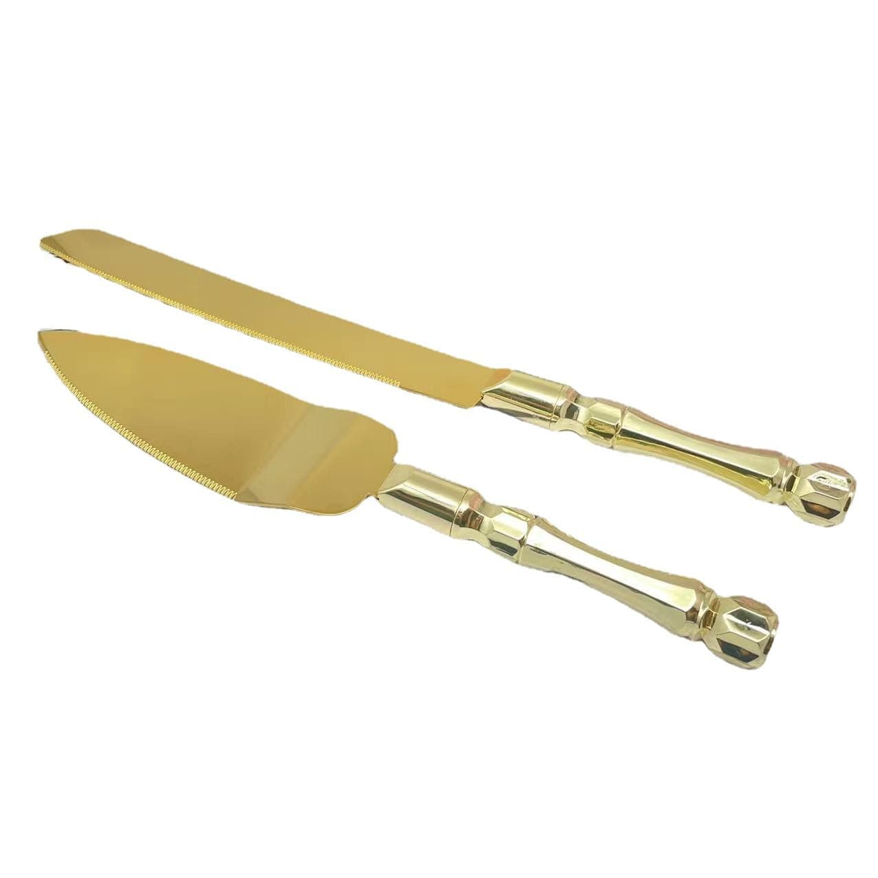 Wedding Cake Knife and Server Set, Rustic Serving Set for Parties, Anniversaries, Birthdays (Gold)