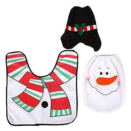 Christmas Decorations Happy Santa Toilet Seat Cover +Rug Bathroom Set Snowman