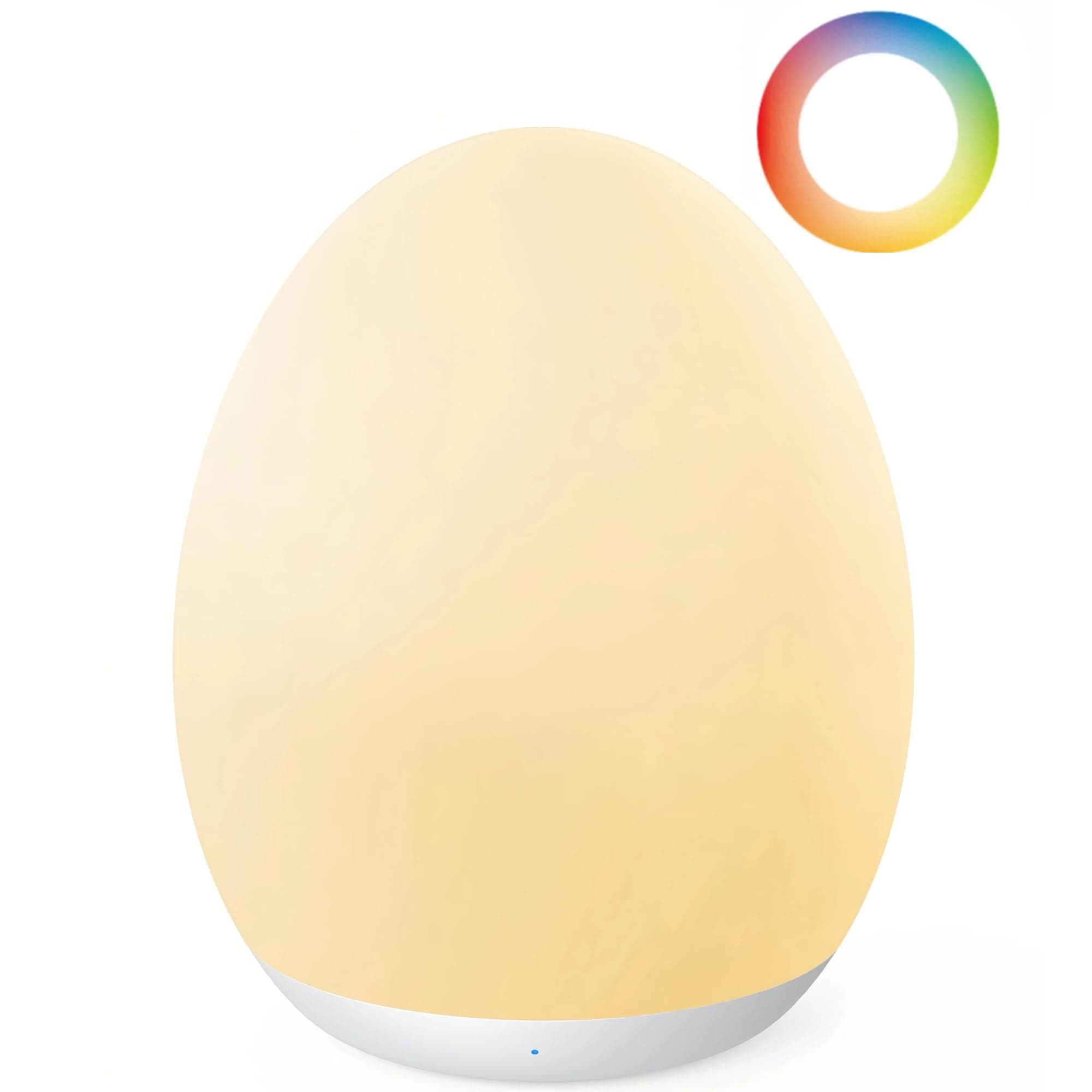 JolyWell Night Light for Kids - 8 Colors Changing Baby Lamp, Stepless Dimming, BPA-Free Nursery, USB Rechargeable Egg Light for Newborns and Breastfeeding