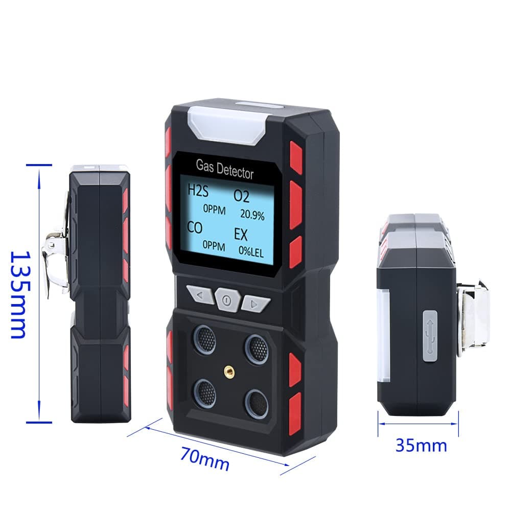 Coreel Portable 4 Gas Monitor, Sound Light Vibration Multi-Gas Tester Detector, Rechargeable LCD Screen Backlight -Ready to Use