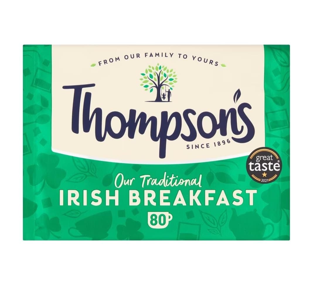 Thompson's Traditional Irish Breakfast Tea, Great Taste, 80 Tea Bags