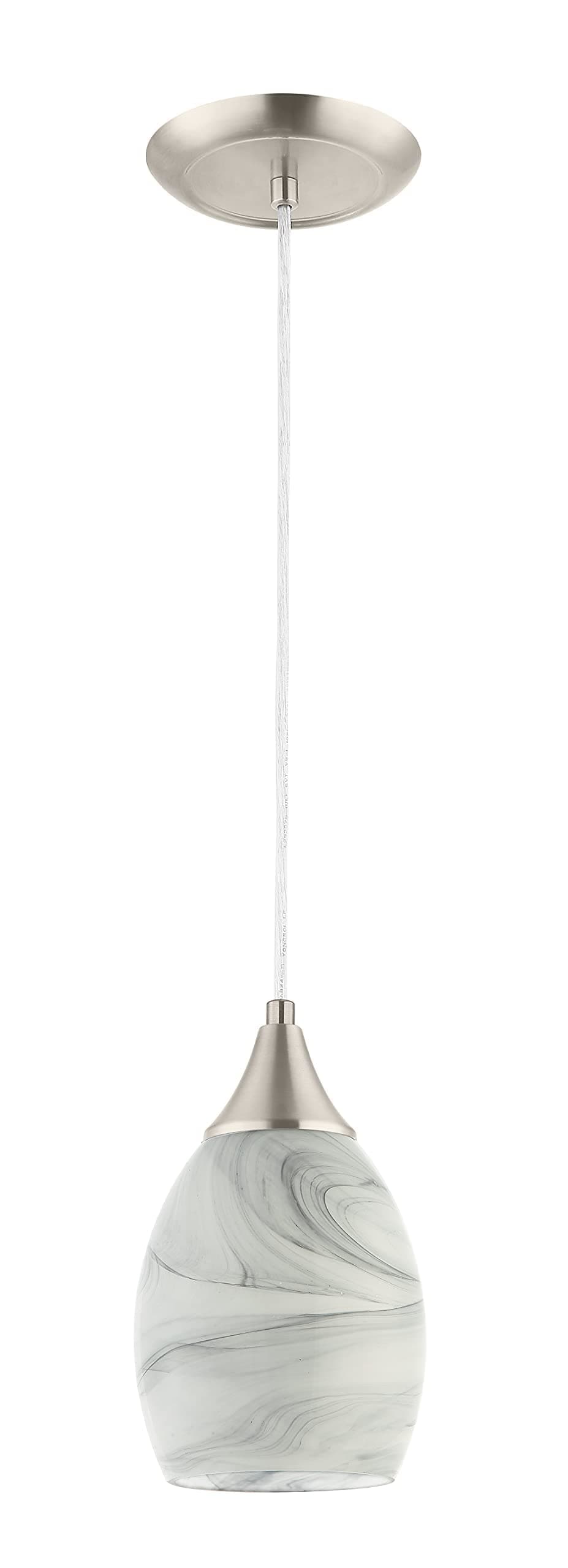 Glassland Pendant Lighting, 1 Light Mini Pendant Light in Brushed Nickel with Gray Glass Shade, ETL Listed.