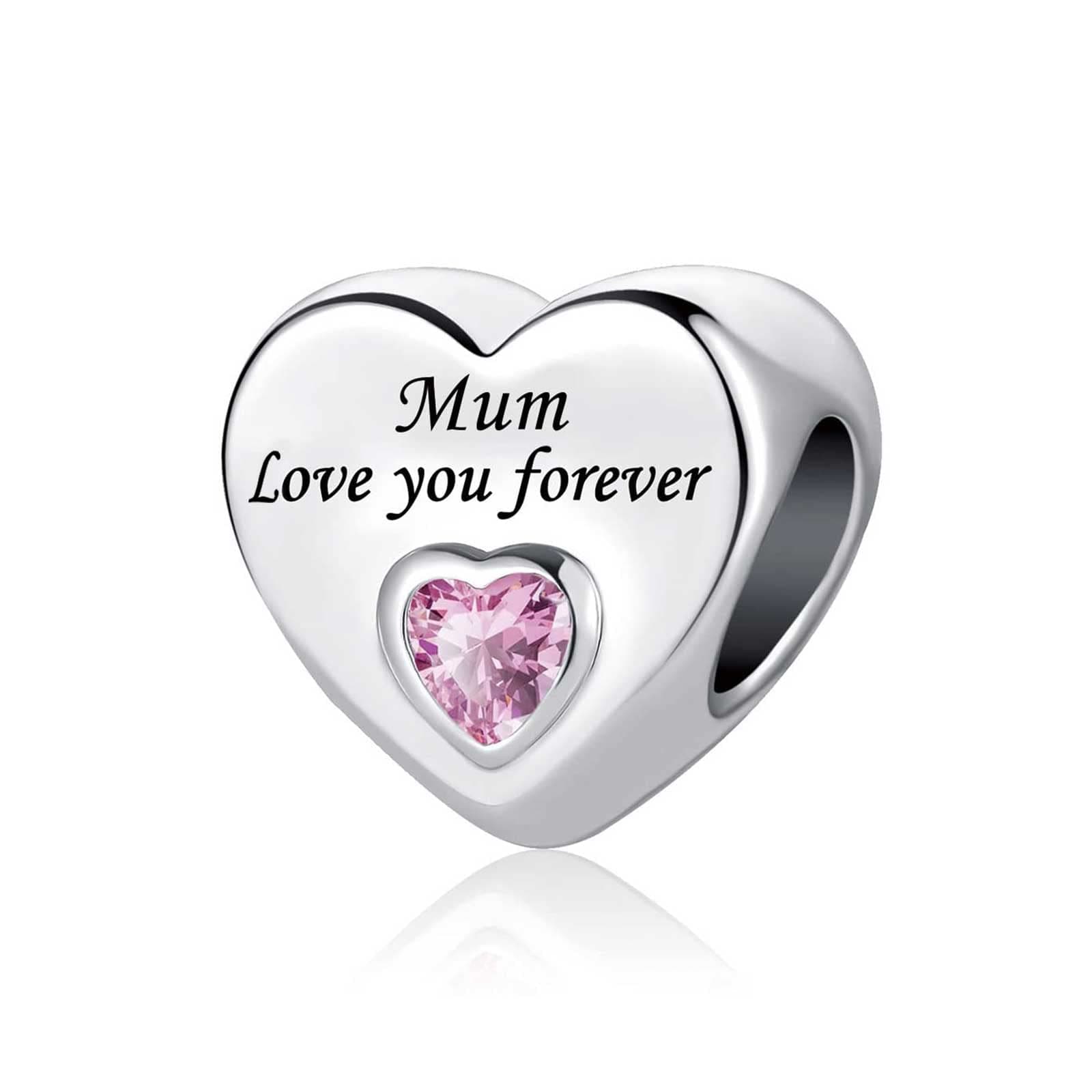 Jewelry Women Girls Love You Forever Heart Birthday Bead Charms for Mum Sister Grandma Daughter Auntie Wife Dad