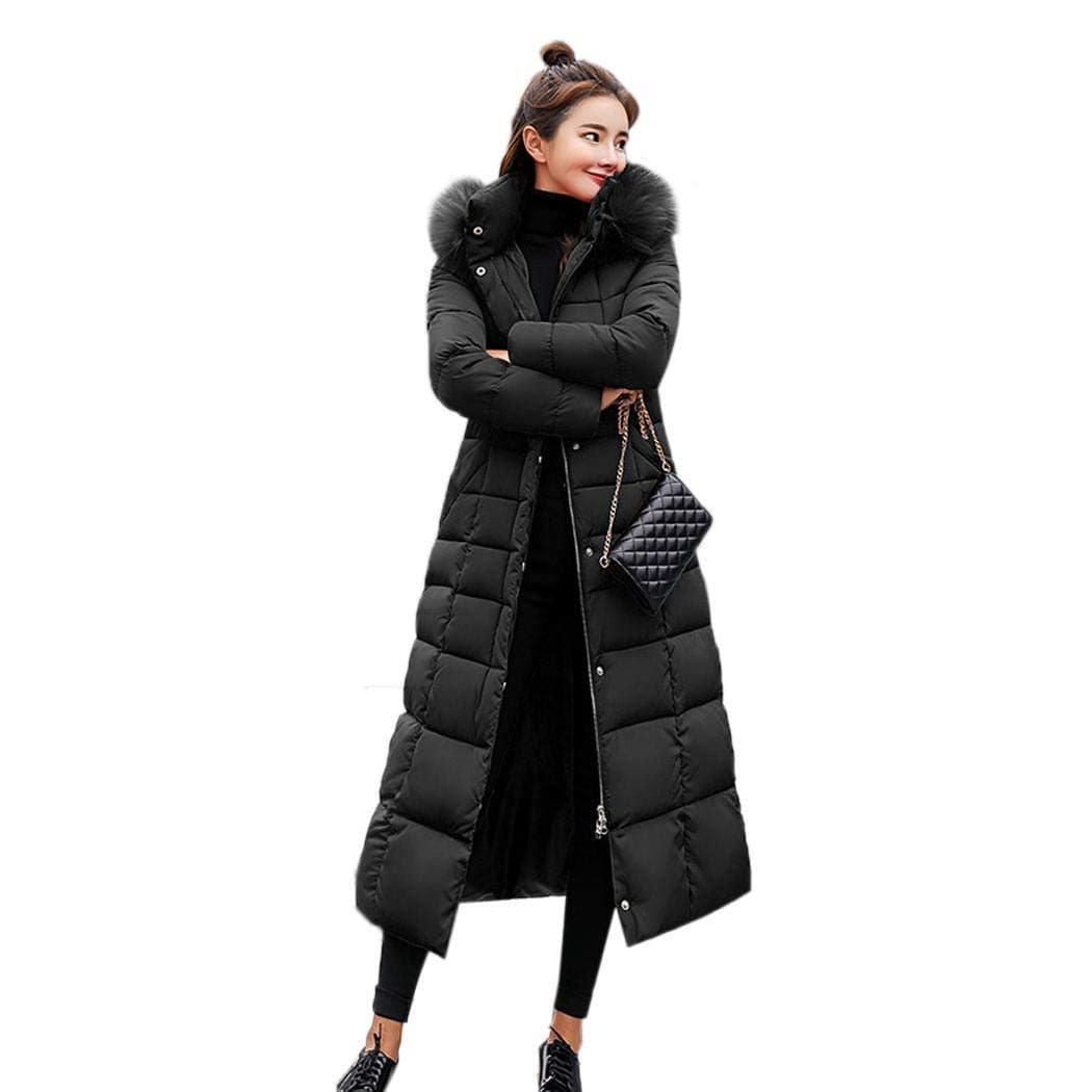 kisshesWomen Ladies Long Padded Puffer Coat Winter Warm Cotton Quilted Jacket Parka with Removable Faux Fur Hood