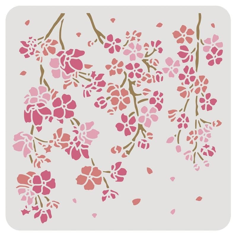 12x12 Cherry Blossom Stencil, Flower Theme Reusable Plastic Drawing Stencils Templates for Painting on Scrapbook Fabric Wall Floor Furniture Wood