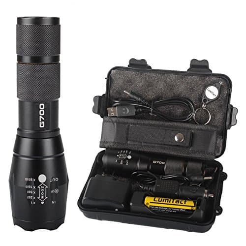 8000lm Genuine Lumitact G700 Shadowhawk X800 Tactical Flashlight Military Grade Torch + battery Wall Charger, AAA Adapter and Black Case
