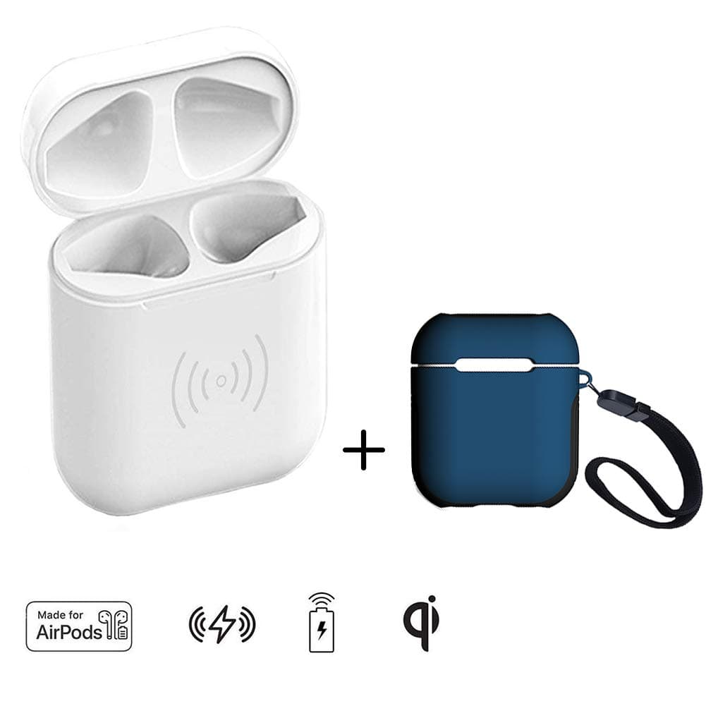 Wireless Charging Case Replacement Compatible with Airpods (Charger Case Only, Airpod not Included, No Bluetooth), Earbuds Protective Cover with 450mAh Built-in Battery Charge 5 Times (Blue)