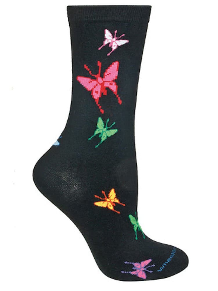 Butterflies Black Novelty Adult Socks by Wheel House Designs USA Made