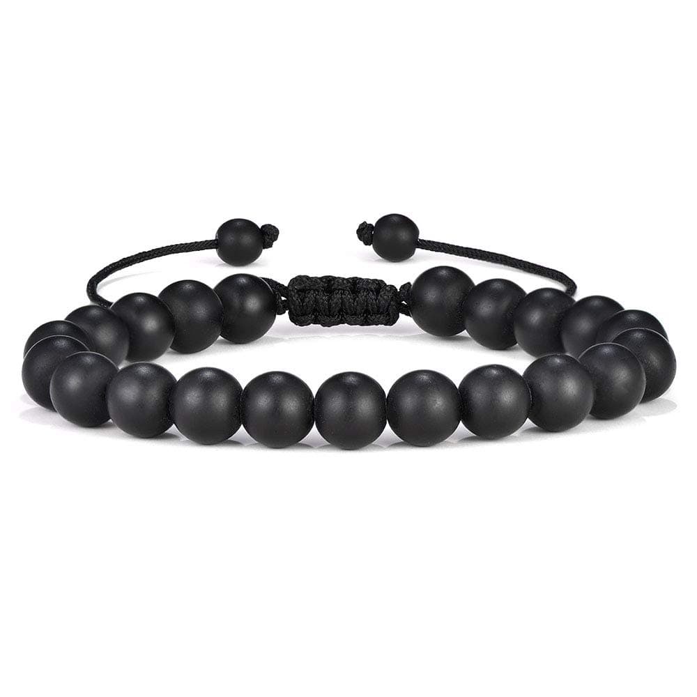Bracelet for Men Black Beads - 8mm Tiger Eye Stone Beads Bracelet Adjustable Natural Matte Agate Onyx Yoga Essential Oils Anxiety Aromatherapy Bracelets Jewelry Birthday Gifts for Men