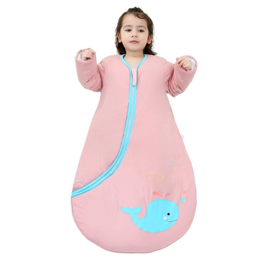 EsTong Unisex Baby Detachable Sleeves Sleep Bag Cartoon Whale Wearable Blanket Cotton Nest Nightgowns Sleeping Bag Pink 2.5Tog M