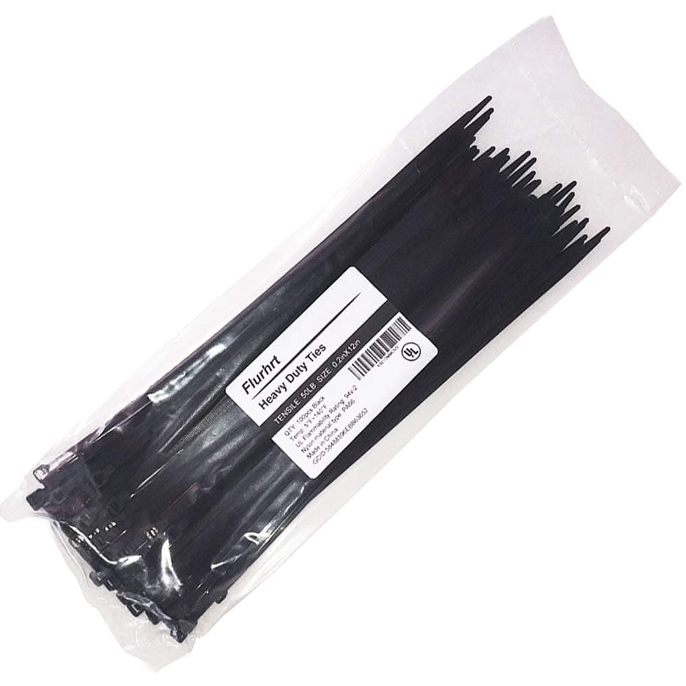 Cable Ties 12 Inch, Zip Ties 12 Inch with 50 Pounds Tensile Strength, 100 Pieces, Black