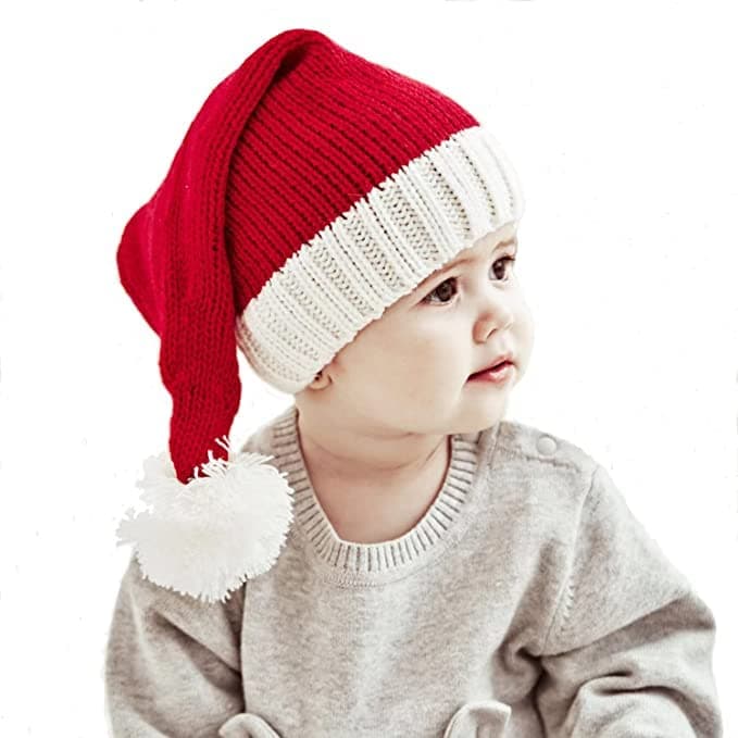 Christmas Santa Knit Hat for Kids Baby Beanie Winter Hat Family Matching Xmas Party Knitted Hat Red White, Red White, Large