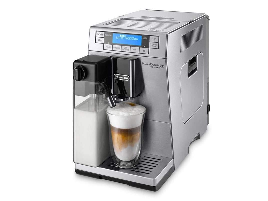 Delonghi super-automatic espresso coffee machine with an adjustable grinder, double boiler, milk frother, maker for brewing espresso, cappuccino, latte, macchiato. ETAM36365M PrimaDonna XS