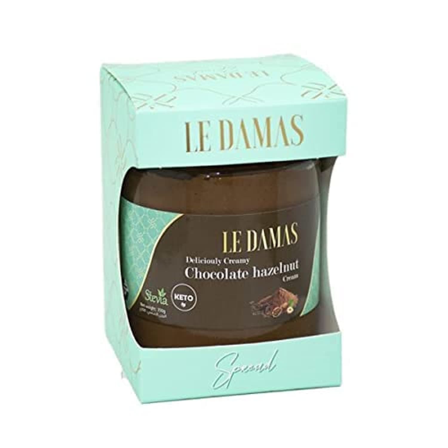 Le damas sweets SUGAR-FREE, KETO, contains stevia, Chocolate hazelnut spread -crunchy texture with hazelnut pieces - Prestigious chocolates selection 300g