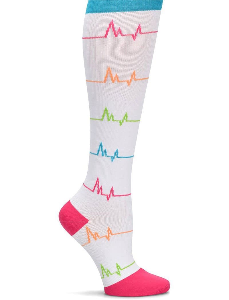 EKG Compression Socks by Nurse Mates - White,Size 9-11