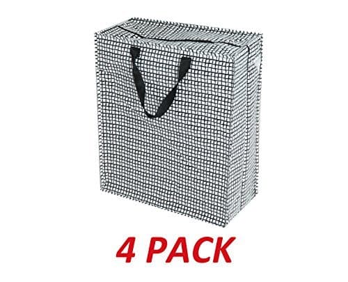 Klickpick Home Heavy Duty Large Reusable Storage/Laundry/Shopping Bag With Handles And Zipper Closure,Very Sturdy-Hold Up To 50 lbs- (Black, 4 Pack)