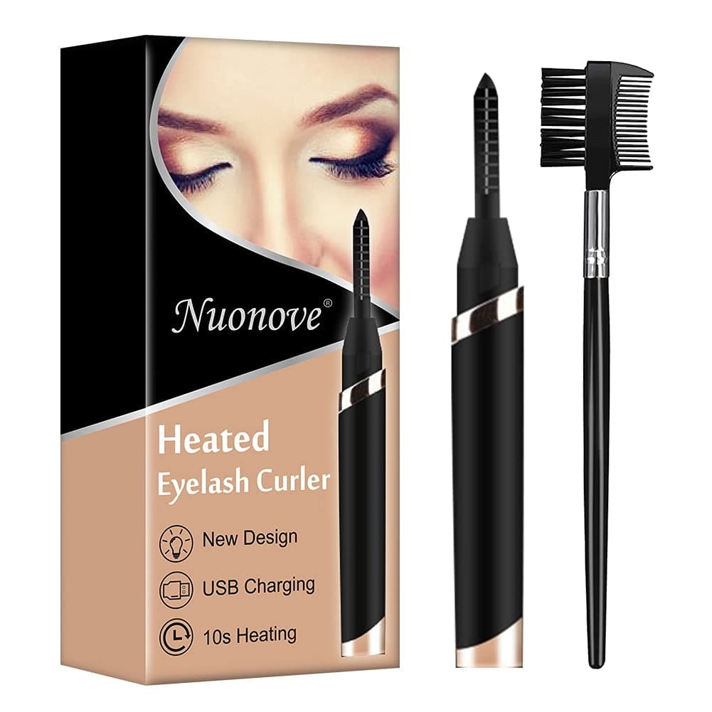 Nuonove Metal Electric Heated Eyelash Curler (Black), USB Rechargeable, 3 Temperature Levels, Rapid Heating, Long-Lasting Curling