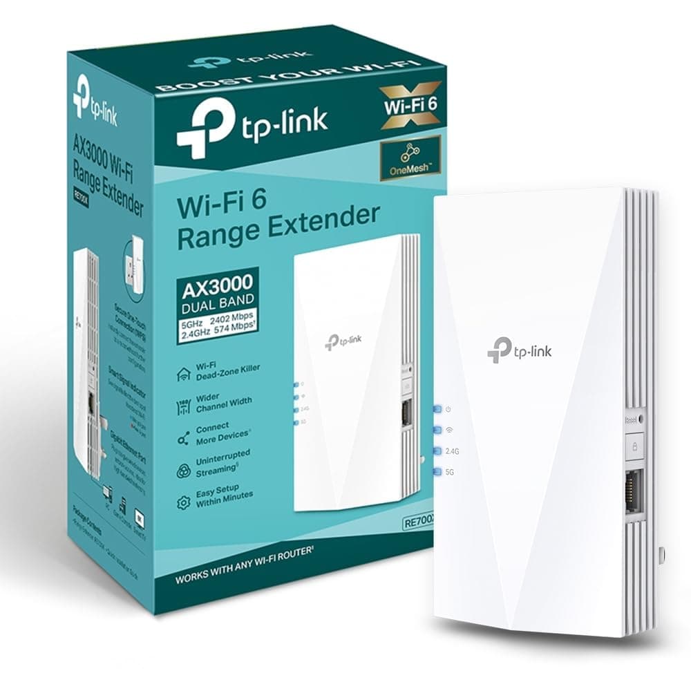 TP-Link RE700X WiFi 6 AX3000Mbps WiFi Extender Booster, Internet Booster, Gigabit Ethernet Port, WiFi Booster Range Extender, EasyMesh, Access Point, WiFi Repeater, App Control Easy Setup, UK Plug