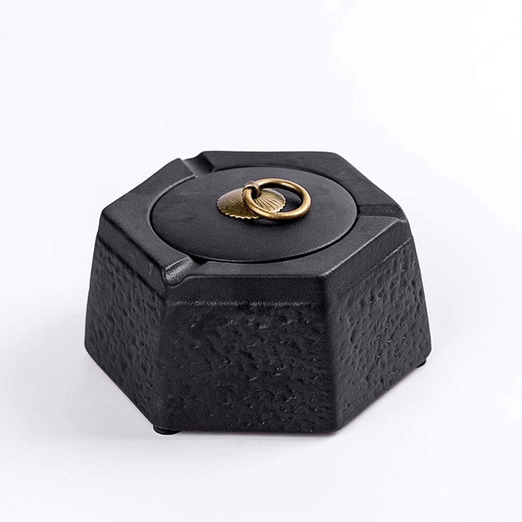 Ceramic Ashtray Large Office Home Bedroom Living Room Personality Creative Home Ashtray With Cover Covered luxurious High grade (Color : Black)