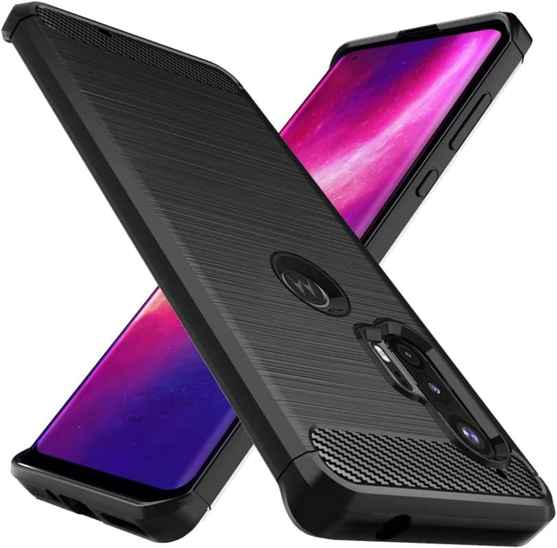SmartPoint Carbon Fiber Back Cover Anti-Scratch Shock Absorption Cover for Moto Edge+ / Motorola Edge Plus - Black