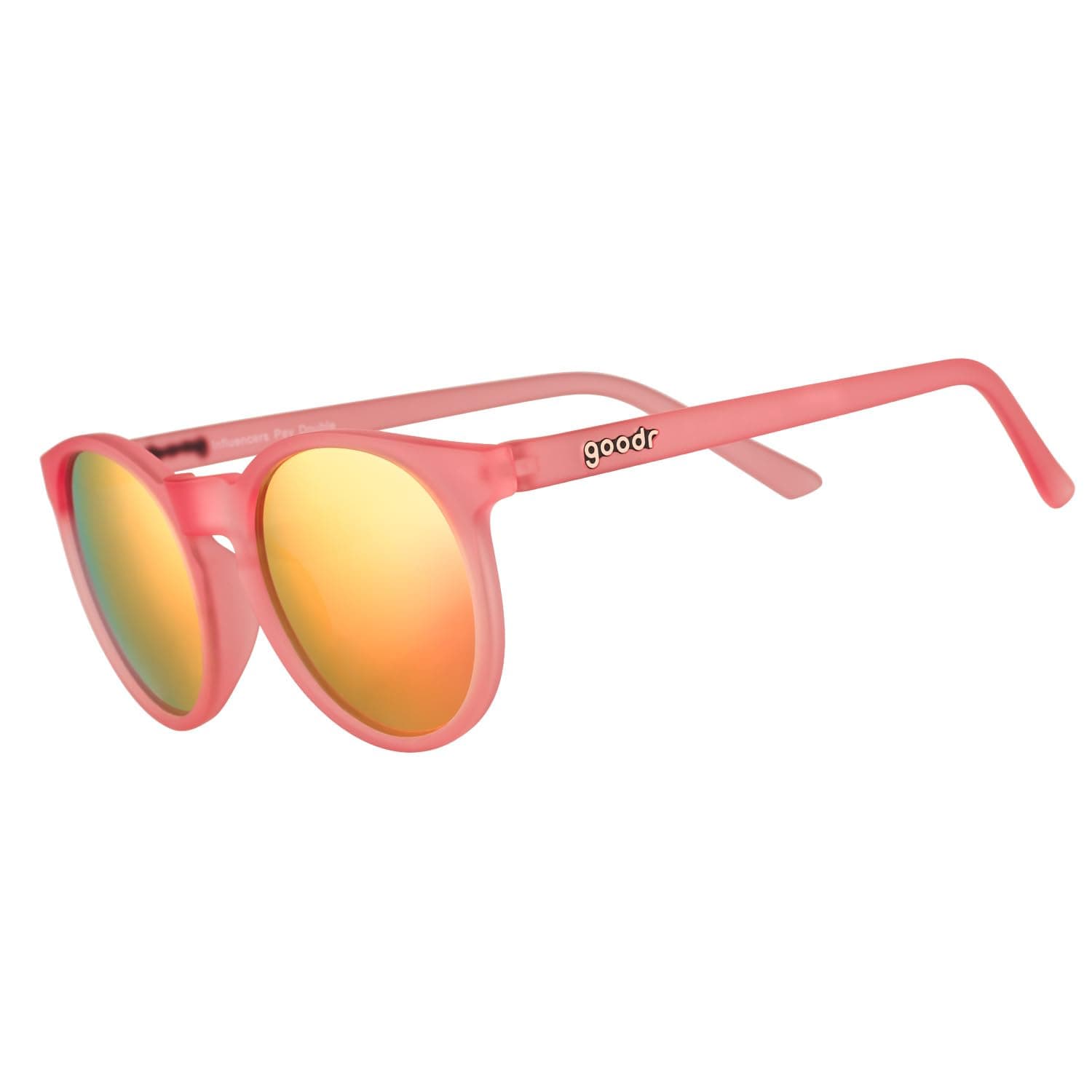Influencers Pay Double Polarized Round Sunglasses, Small Sized (Circle G), Light Pink Translucent Frame with Pink Reflective Lenses, UV400 Protection, No Slip, No Bounce