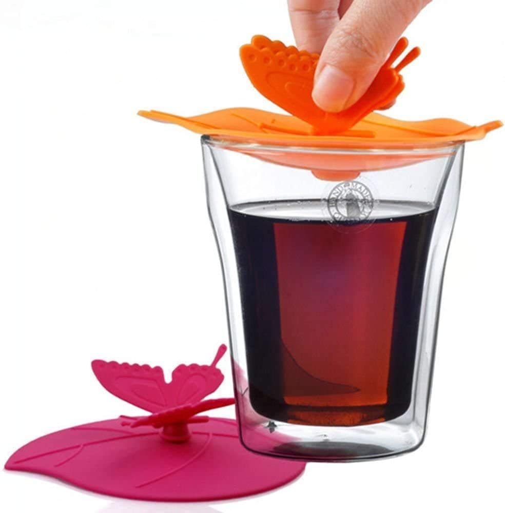 Food Grade Silicone Cup Lids, IPHOX Creative Butterfly Mug Cover [Set of 6] Anti-dust, Airtight Seal, Silicone Drink Cup Lids, Hot Cup Lids (Butterfly)