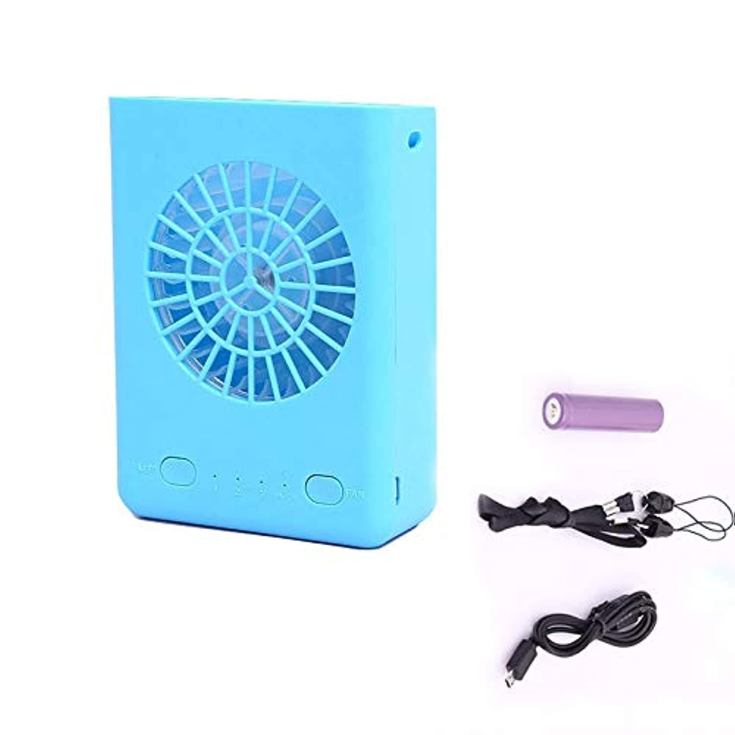 Hanging Fan-Portable Necklace Multi-functional Rechargeable Mini Fan 3 Speeds Personal Cooling Fan with 18650 Li-ion Battery & USB Charging & String for Outdoors/Travel/Office (Blue)