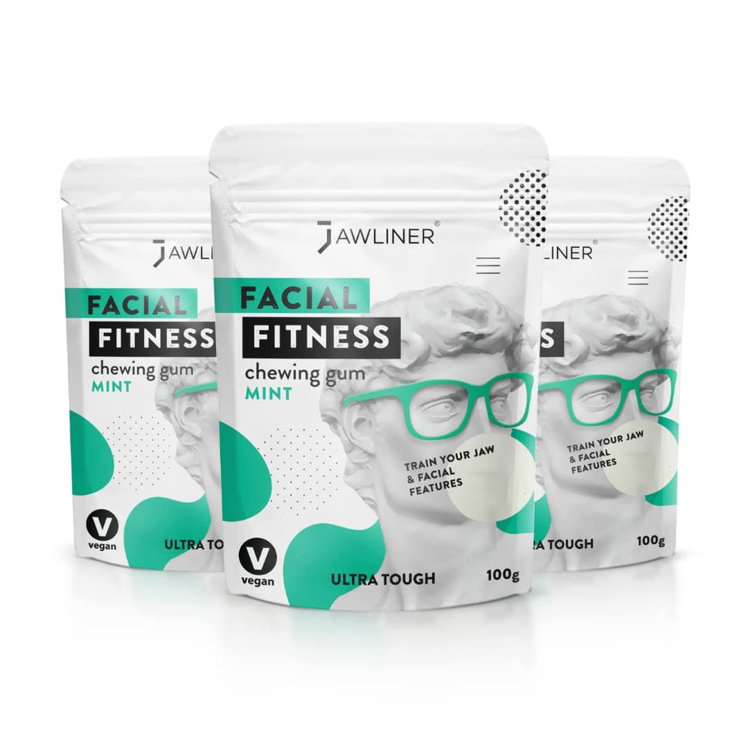 Jawliner Fitness Chewing Gum (6-Month Pack) Jawline Gum - Sugar-Free Mint Gum - Jawline Exerciser for Mewing & Shaping the Jaw - 15x Harder Than Regular Gum