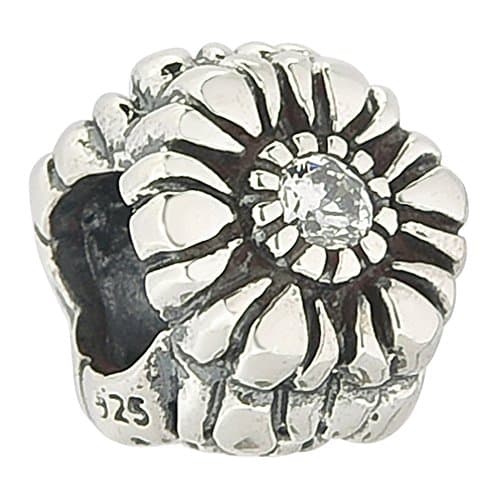Sunflower Blooming With Clear CZ Authentic Sterling Silver Solid Floral Charm Bead Fits Pandora Charms