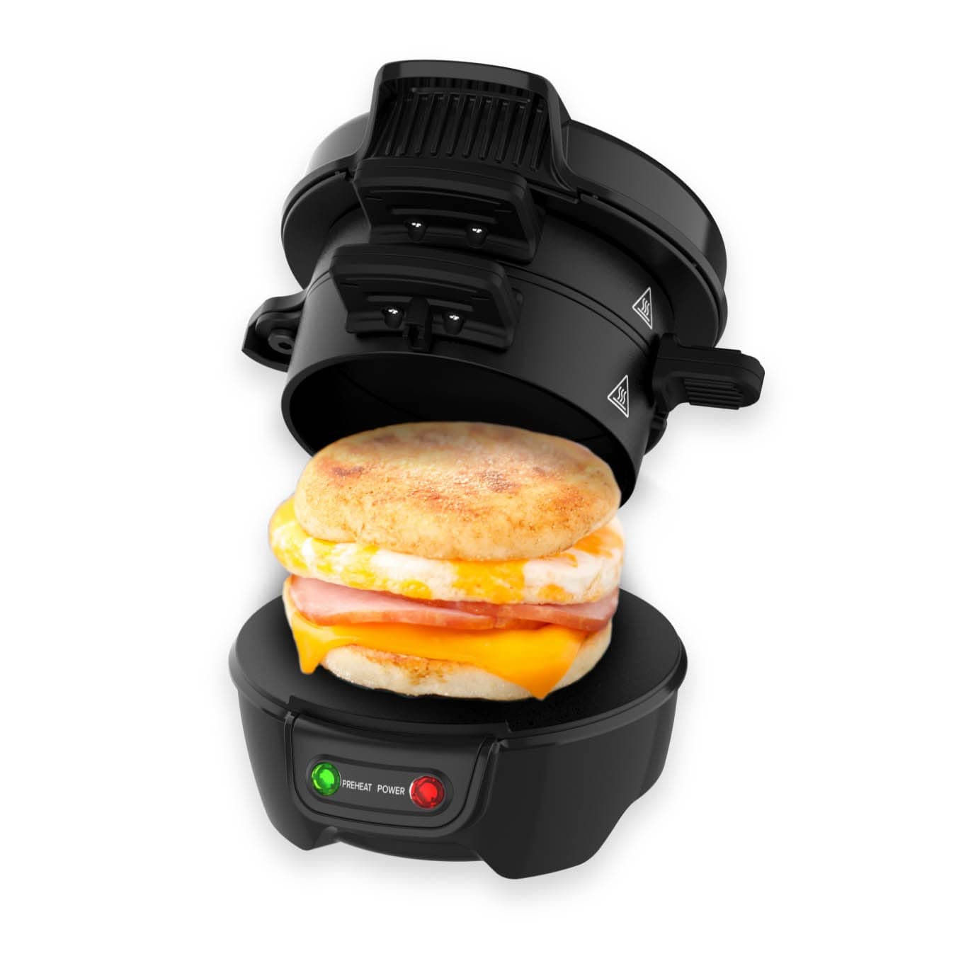 Drew&Cole - Electric Breakfast Muffin Sandwich Maker - Grilled Toastie Maker with Easy To Clean Non-Stick Cooking Plates - Includes Egg Cooker Ring - Fantastic English Muffins, Omelettes & Waffles