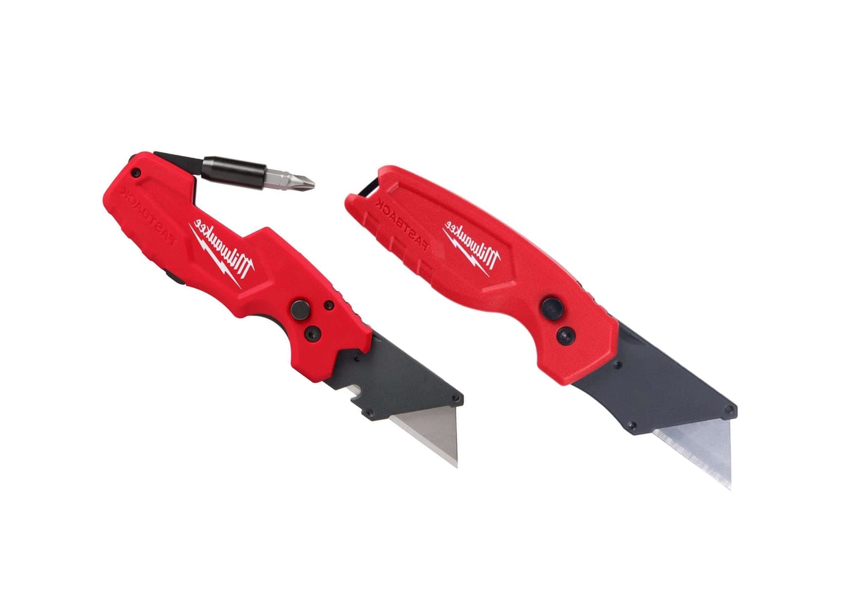 Milwaukee FASTBACK Compact Knife, and FastBACK 6-in-1 Folding Utility Knives, w/Blade (2 Pack) Red-black