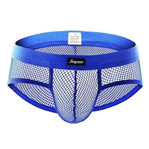 Sexy Mesh Boxer Briefs for Men,Bulge Pouch Underwear See Through Bikini Trunks Waist Band Swimwear Brief Panties by Leegor Blue
