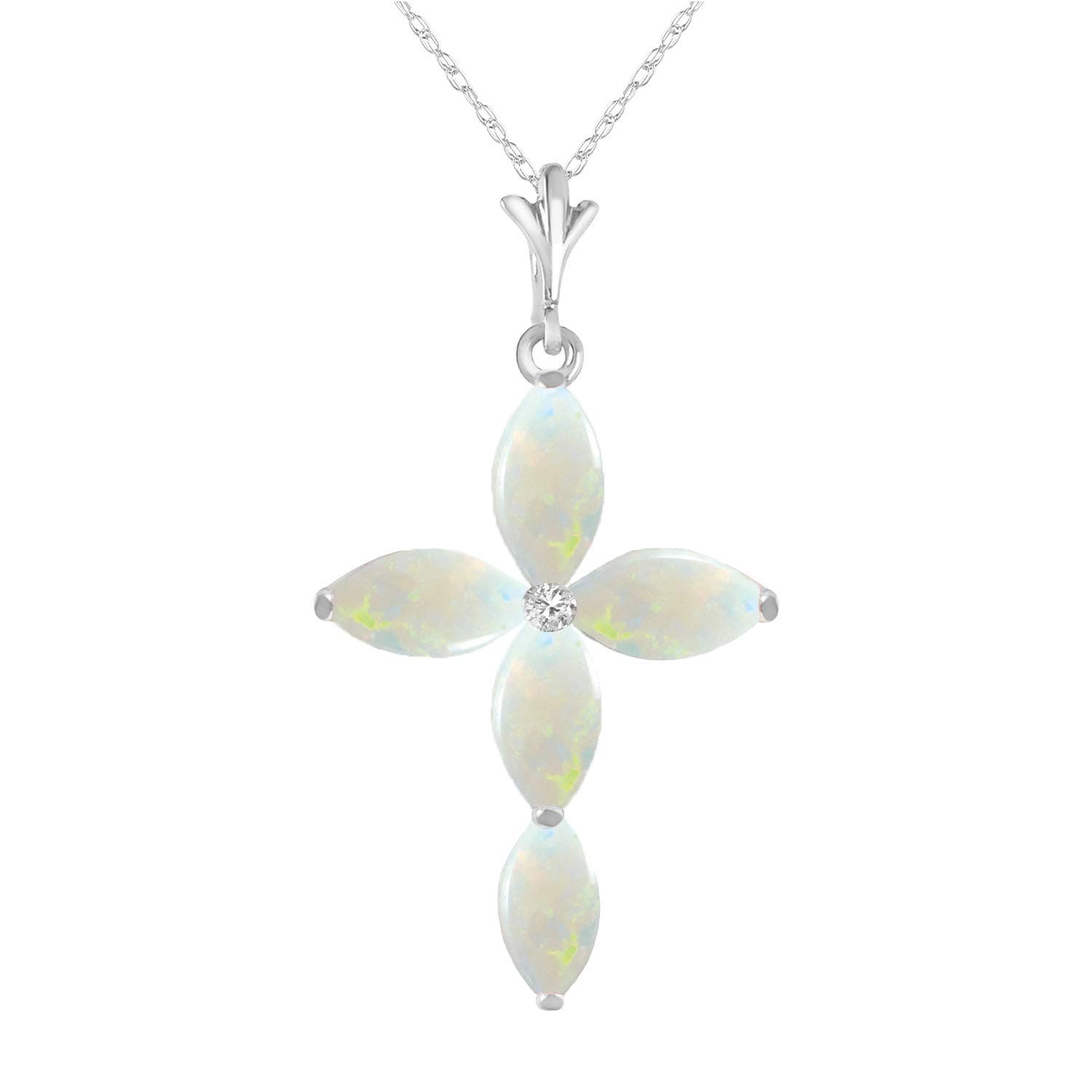 0.69 ct 14k Yellow, White, Rose Gold Genuine Diamond & Opal Cross Pendant Necklace