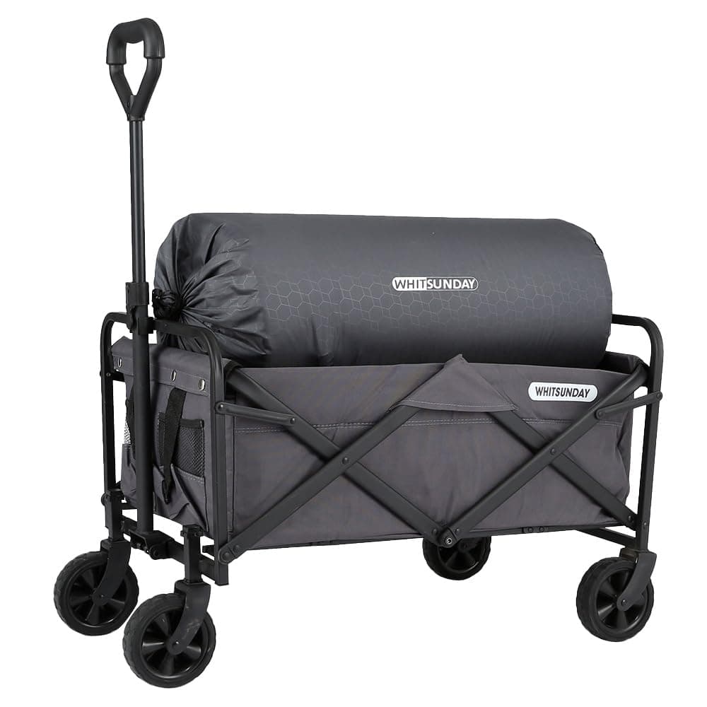 Collapsible Folding Garden Outdoor Park Utility Wagon Picnic Camping Cart with Replaceable Cover (Compact Size 5" Wheels, Grey)