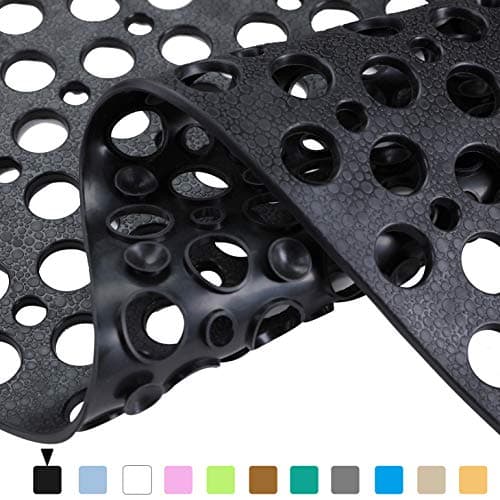 Nonslip Bathtub Mat Extra Soft TPE Bath Mat for Kids, Machine Washable Bathroom Shower Mat(Black/ 30L x 17W Inch)