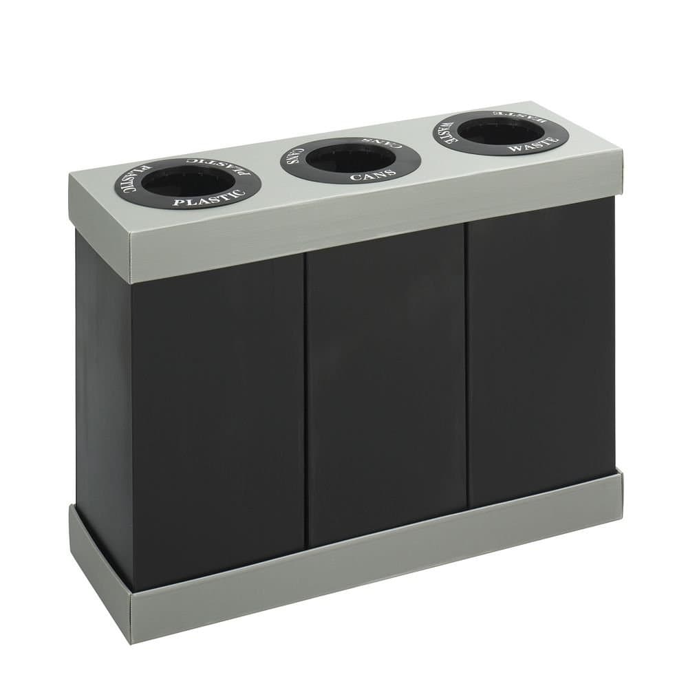 At-Your-Disposal Recycling Center, Polyethylene, Three 28-gal Bins, Black