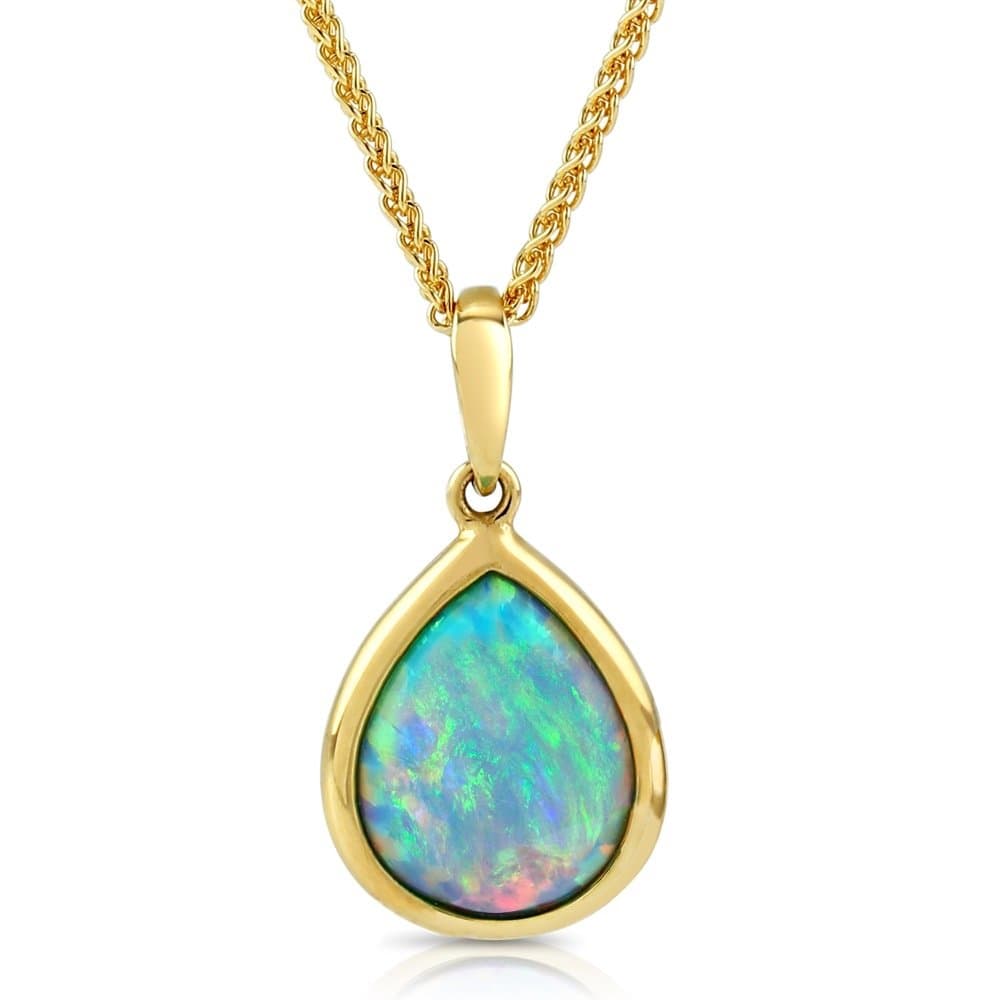 Paul Wright Created Opal Pendant Necklace, 9ct Yellow Gold, 10 x 8mm Teardrop Shape, with 46cm (18 inch) chain
