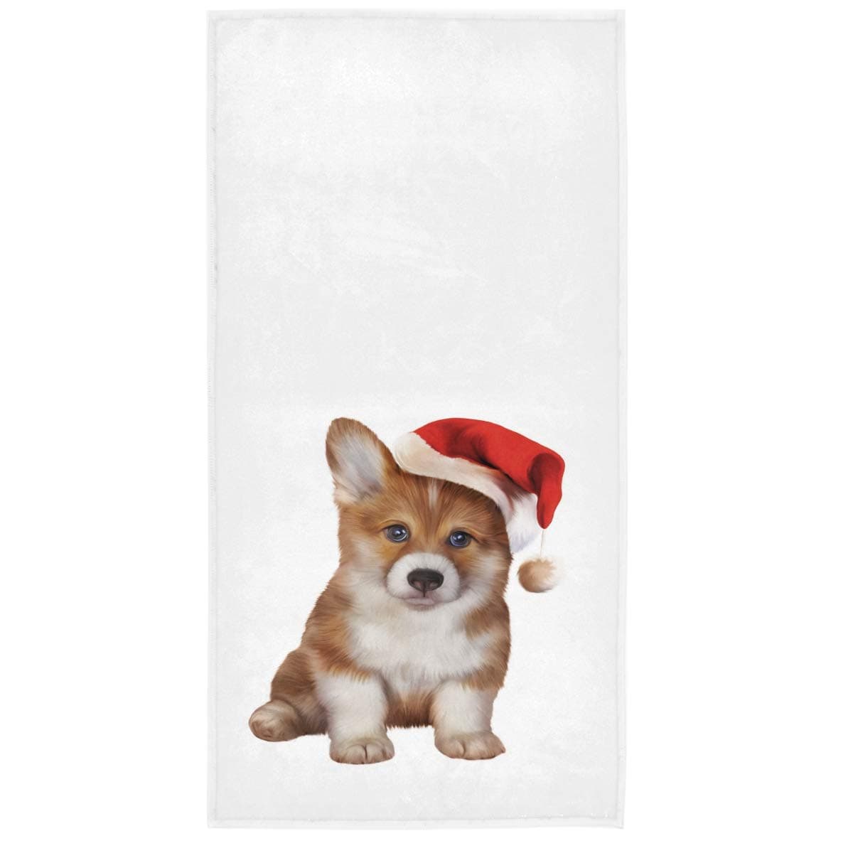 Vdsrup Christmas Funny Dog Hand Towels Puppy Corgi Dog Santa Hat Bathroom Bath Kitchen Towels Absorbent Soft Multipurpose Towels for Hand,Hotel,Gym and Spa,30 X 15 Inch