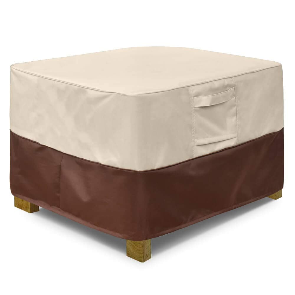 Vailge Square Patio Ottoman Cover, Waterproof Outdoor Ottoman With Padded Handles, Heavy Duty Side Table Cover (Small, Beige & Brown)