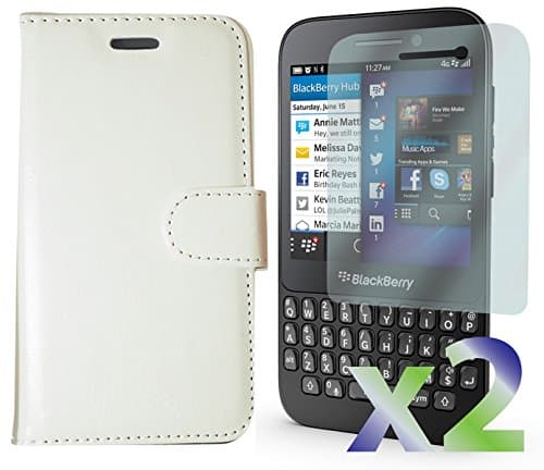 Exian Blackberry Q5 Screen Guards x2 and Wallet Case White