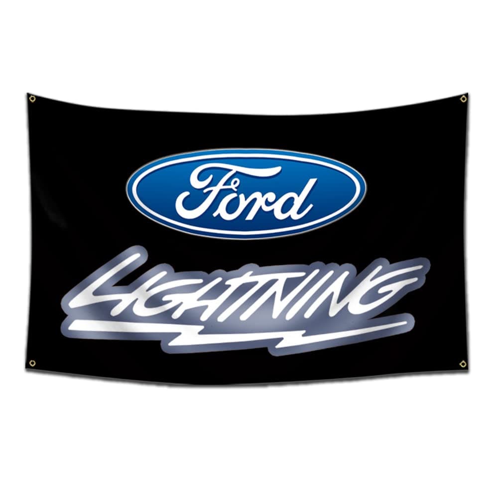 KasFlag Fords Flag Lightning Racing Banner (3x5ft, Heavy Duty, Durable 150d Polyester) Brass Grommets for Outdoor Room Man Cave