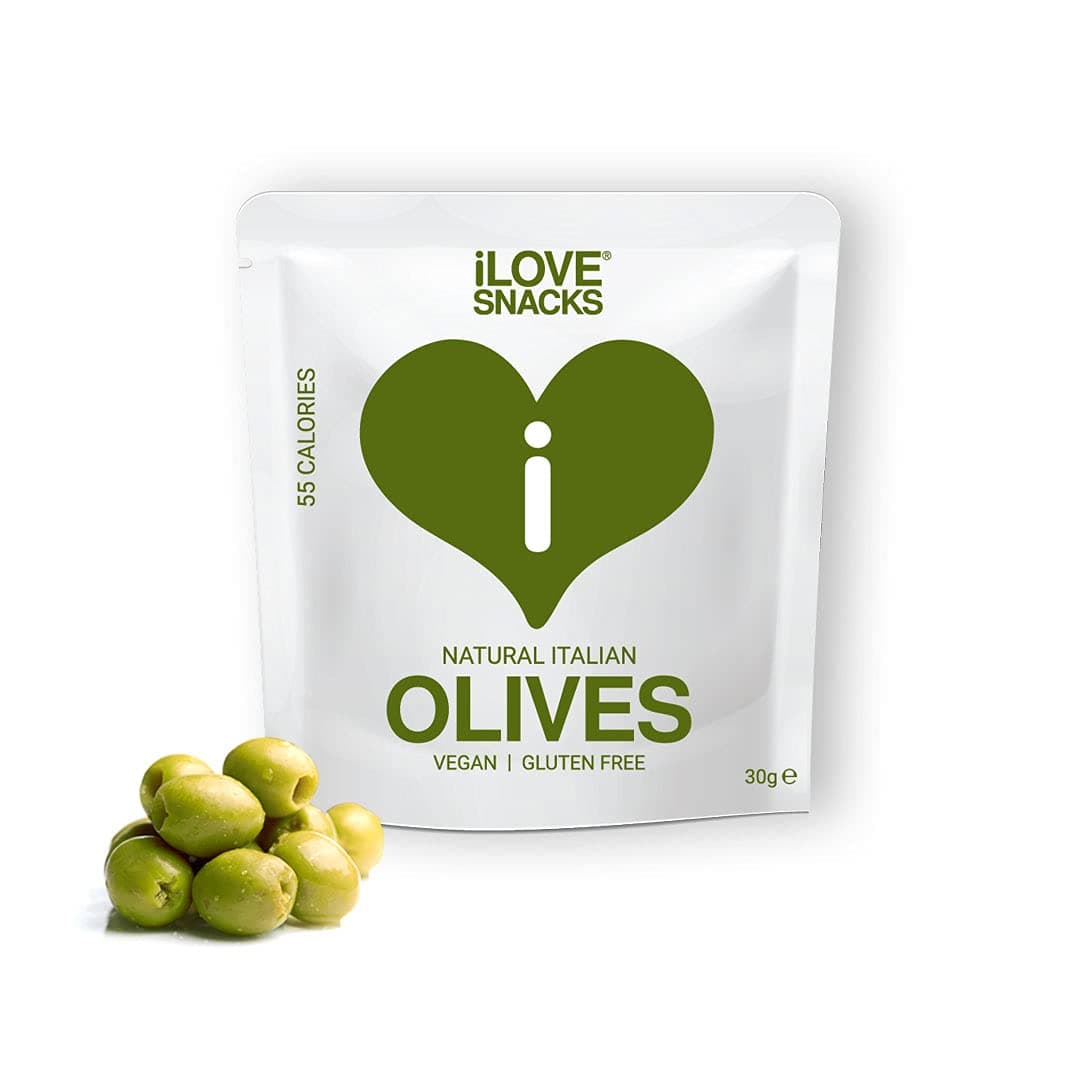 iLOVE SNACKSNatural Italian Olives (15 Packs x 30g), Gluten-Free, Vegan, Healthy Snack, Ketogenic, Portion Control, GMO Free, Plant Based