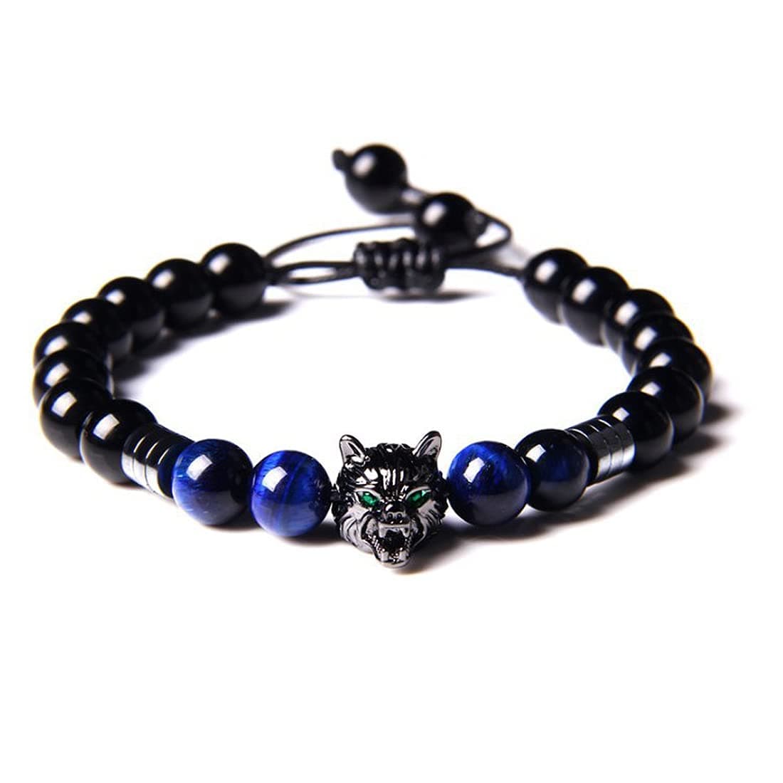 CEYIYAViking Wolf Head Bracelet - Stone Beaded Bracelet for Men,Charm Wolf Bracelet for Friends