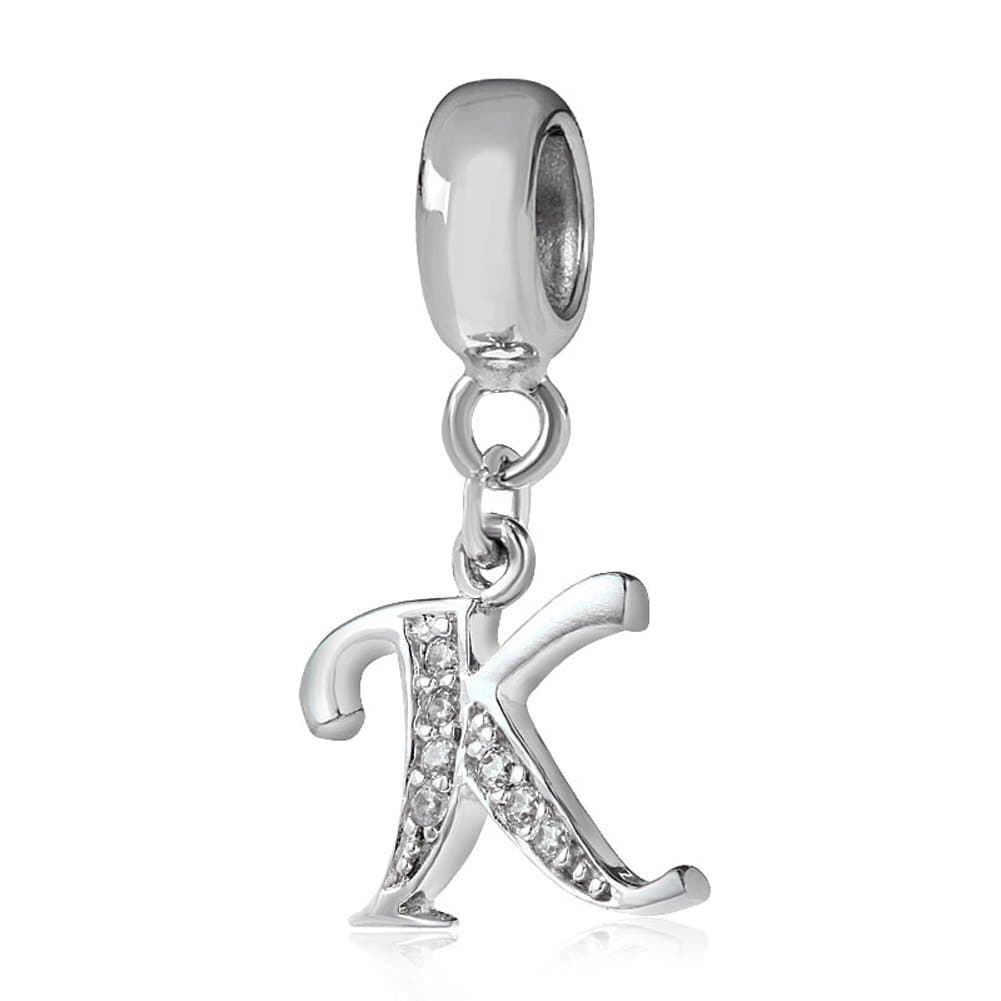 SambaahSambaah Alphabet Charm Letter Beads Solid 925 Sterling Silver with Cubic Stones, Complete A~Z Gift Options fit Pandora European Bracelets (K)