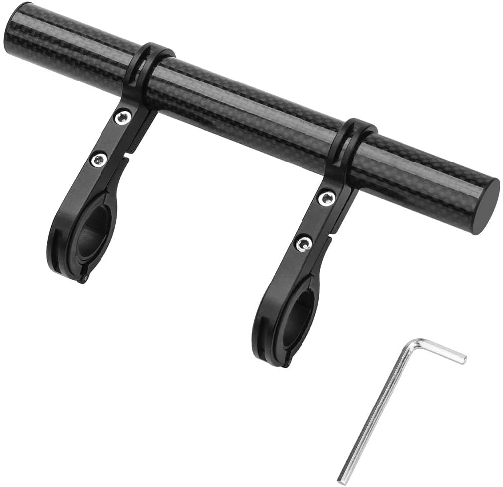 Bike Handlebar Extender Lamp Light Phone Mount Holder Bracket Extension Carbon Fiber Double Bicycle Handlebar Extension Bracket for Motorcycle Bicycle