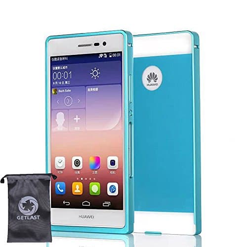 MINUO - Huawei Ascend P7 Case, [Blue] Luxury Aluminum Metal Frame + PC Back Cover Bumper Case for Huawei Ascend P7