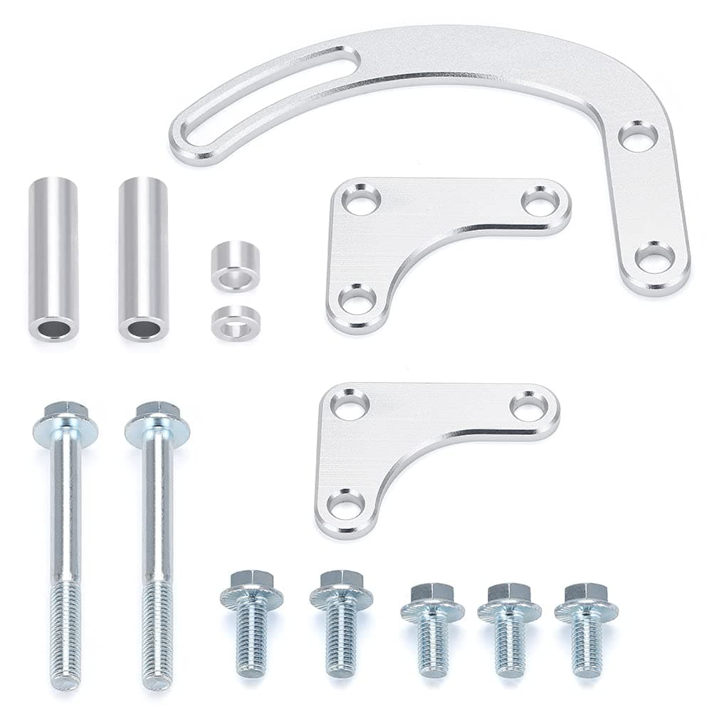 PTNHZ SBC Saginaw Power Steering Pump P/S Bracket Kit Long Water Pump V-Belt Slotted Adjustable For Chevy GM Small Block Gen V8 5.0L 5.7L 305 327 350