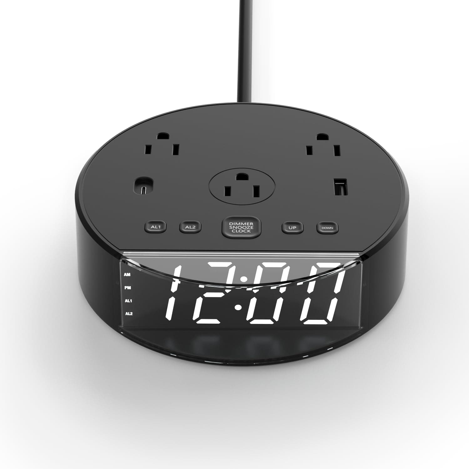 Dual Alarm Clock, Digital Alarm Clock, USB Charging Ports and AC Power Outlets, Portable, Battery Backup, Bedroom, Office, Guest Room, Office, Kids, Heavy Sleepers