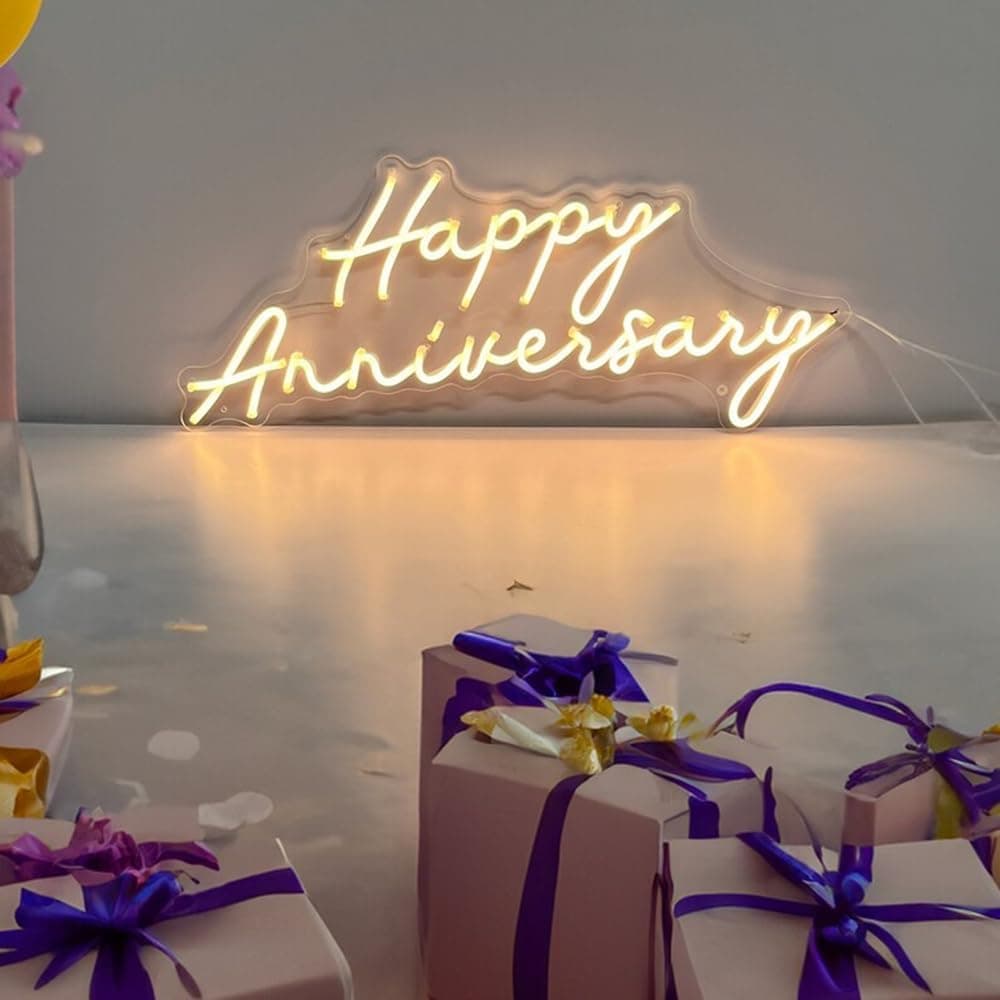 GGDECOR Neon Sign | Happy Anniversary | 12" x 18" Rectangular | LED | Modern Glam Style | Wall Mount | ACP Material